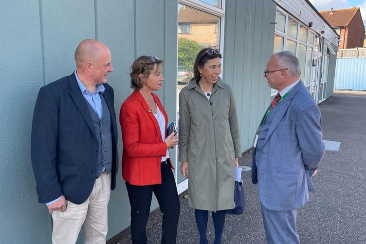 On site at Selworthy School are (left to right) executive headteacher Mark Ruffett, Wellington MP Rebecca Pow, Education Minister Baroness Barran, and Oak Partnership Trust chief executive Ian Robinson.