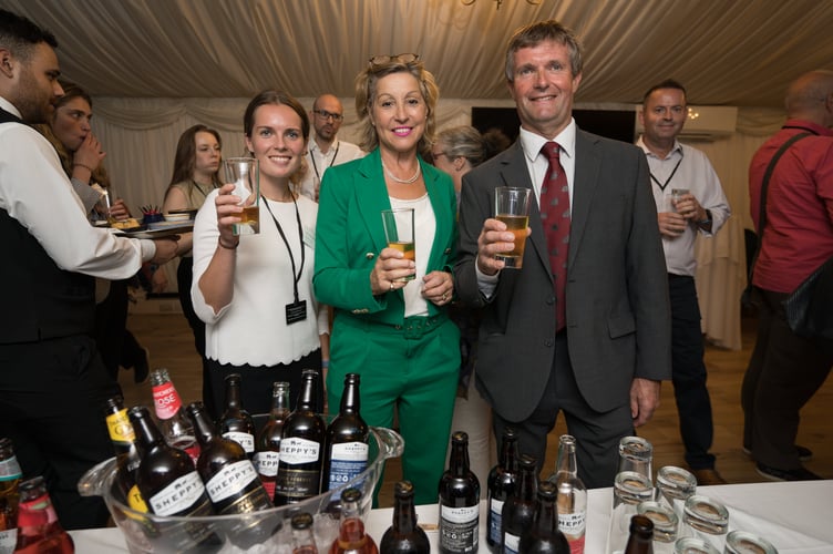 Wellington and Wiveliscombe MP Rebecca Pow with Sheppy's Cider managing director David Shelly at am event in Parliament.