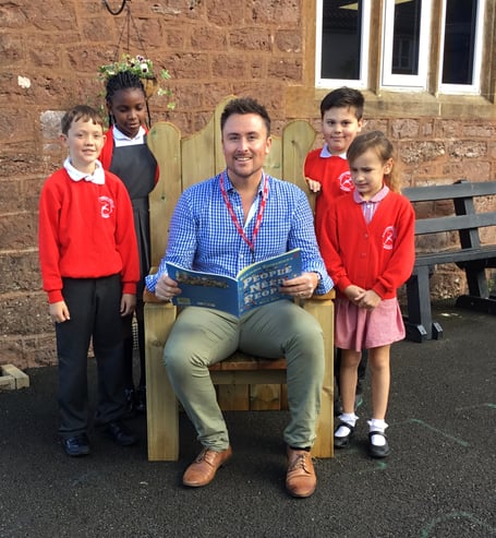 Langford Budville School new headteacher Jonathan Moise-Souch with some of his pupils.