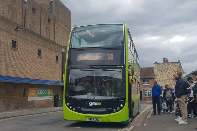 Bus for 'Less than a Latte' on theNo 25 service from Taunton via Wiveliscombe to Dulverton.