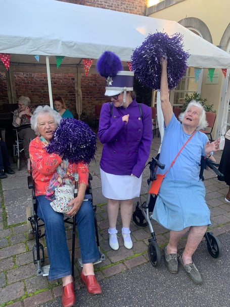 Residents of Nynehead Court were able to try their hand at baton twirling and pom poms as Wellington Majorettes visited them.