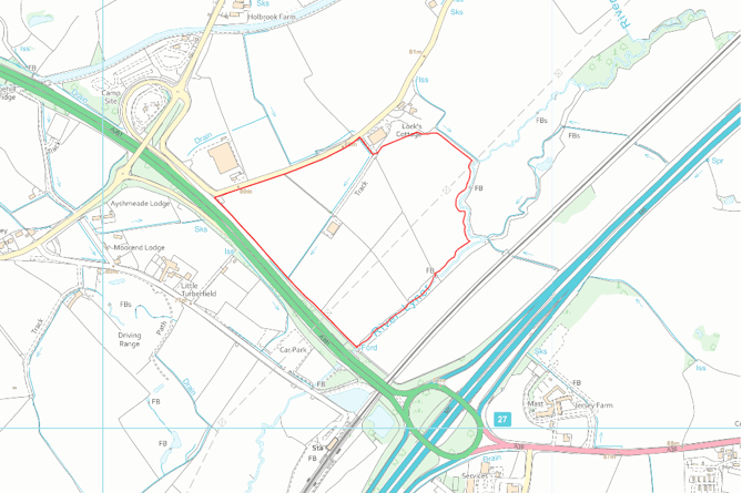 Land outlined in red shows where Clearstone Energy wants to build its battery energy storage system near the M5 junction 27.