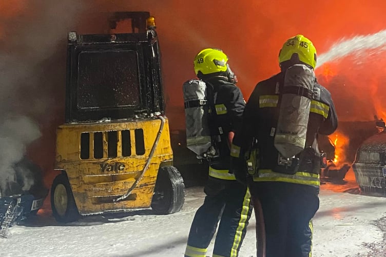 Firefighters tackle a huge blaze on the Foxmoor Business Park, near Wellington.
