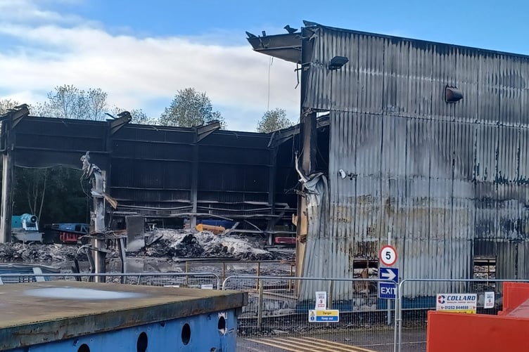 The partially demolished Materials Recovery Facility at Taunton recycling centre