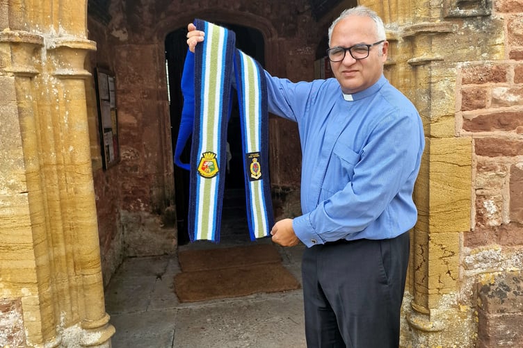 Retired Wellington rector the Rev Martin Kirkbride with his Falklands stole,