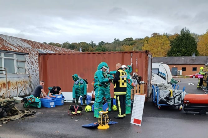 A training exercise for Wellington fire crews in the event of mass decontamination of the public being necessary.