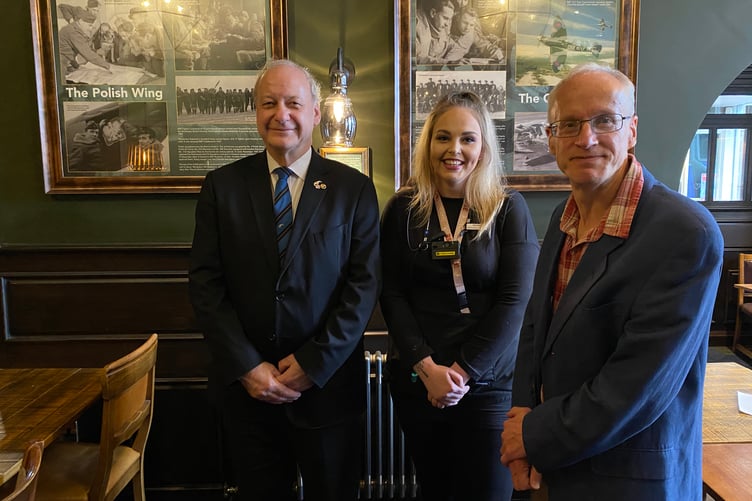 Artur Bildziuk, left, Caitlin Box, middle, and Chris Penney, Right unveiled a tribute to Polish and Czech airmen in the Iron Duke on Tuesday