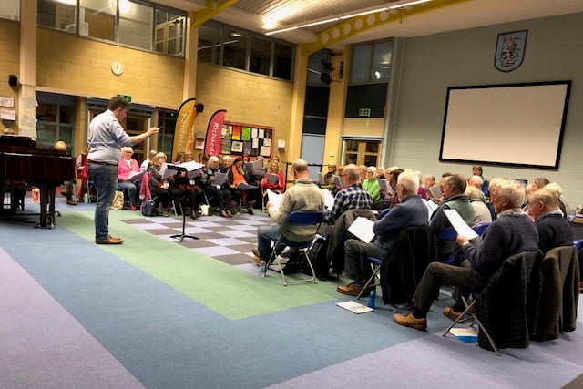 Members of Wellington Choral Society rehearse in Wellington school for an Italian Baroque concert to be given on November 25.
