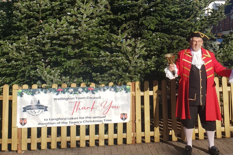 Town crier Andrew Norris announces Wellington's Christmas lights switch-on event.