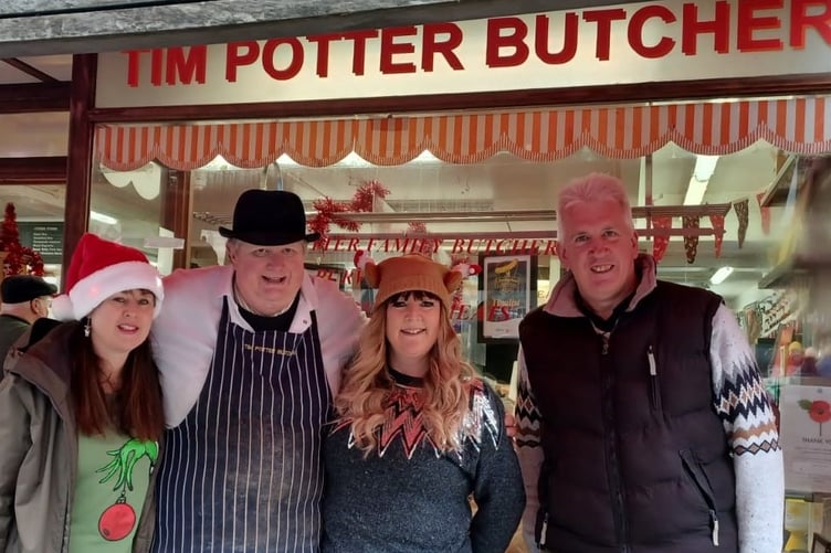 Award-winning Wellington butcher Tim Potter is launching his Christmas Potter's Pound scheme again this year, pictured with Cllr Andrew Govier.