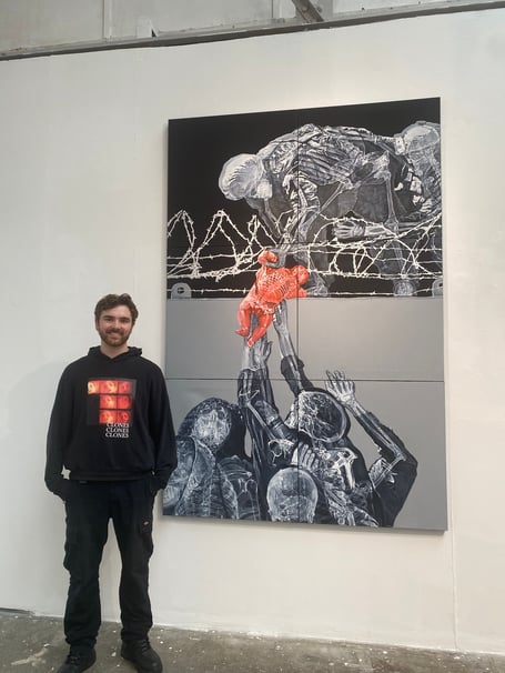 Stephen with his artwork 'X-Ray Enduring Freedom'.