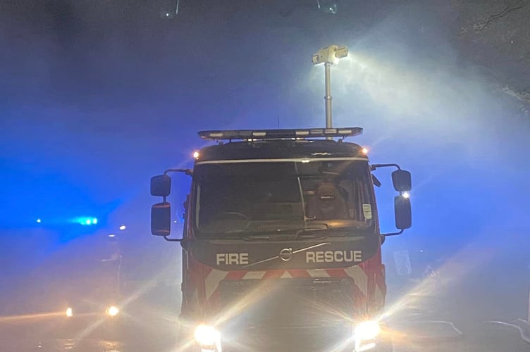A Wellington fire engine at the smokelogged scene of the lorry blaze.