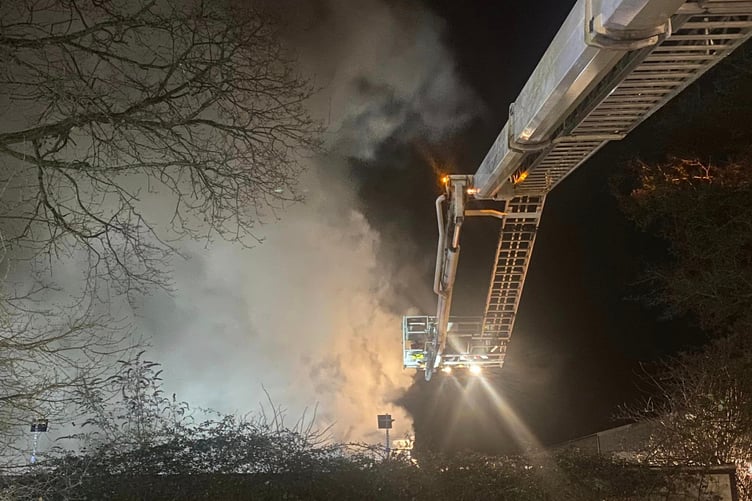 An aerial ladder was deployed to help battle the lorry blaze.