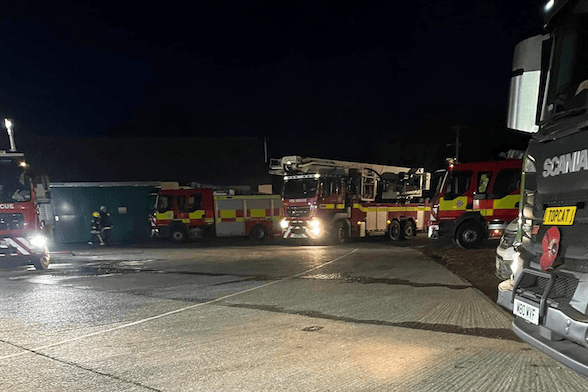 Some of the more than a dozen fire appliances which attended a blaze in the Mole Valley Farmers' Uffculme feed mill.