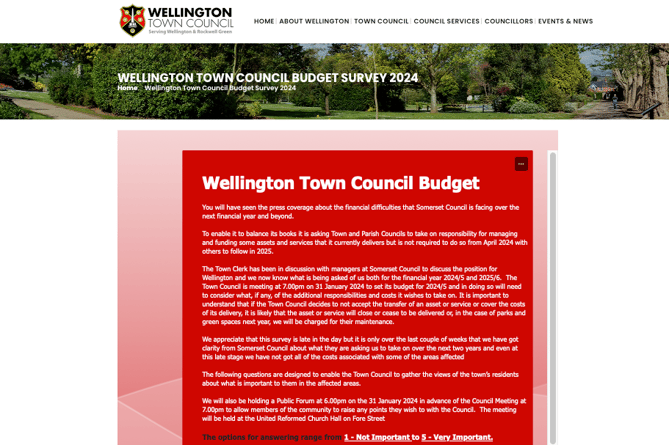 Wellington Town Council's online survey on council tax decisions which have to be made this week.