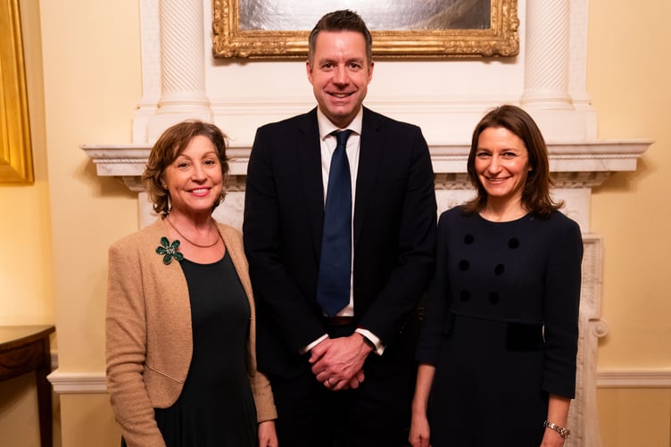 Somerset Cricket Foundation managing director Jon Bendle at a 10 Downing Street reception with Wellington MP Rebecca Pow (left) and Culture Media and Sport Secretary Lucy Frazer.