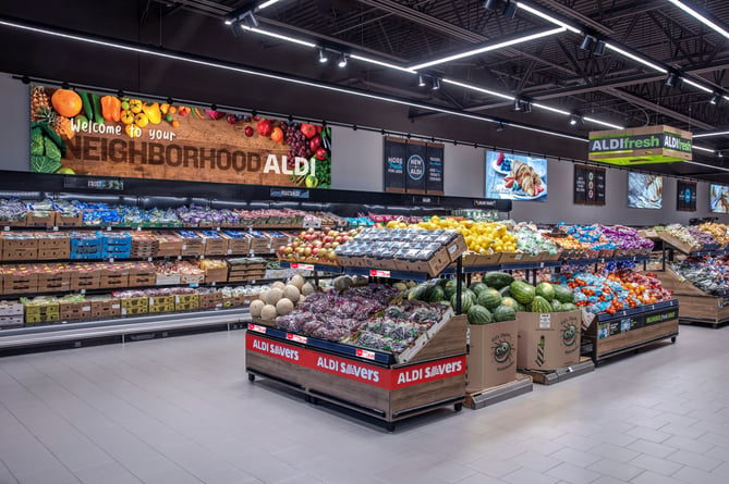 An Aldi supermarket fresh produce section.