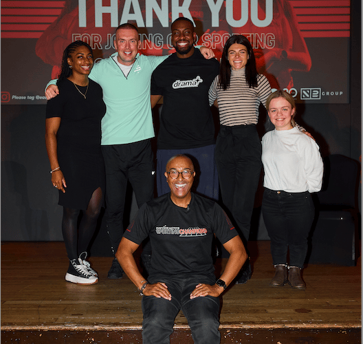 Olympian Colin Jackson with some of last year's Sporting Champions athletes and mentors.