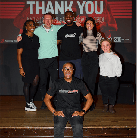Olympian Colin Jackson with some of last year's Sporting Champions athletes and mentors.