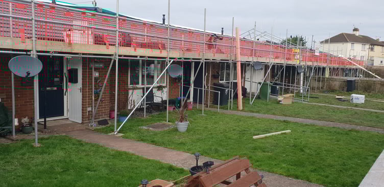 Some of the roofs being replaced on storm-damaged elderly persons bungalows in Bovet Street, Wellington.