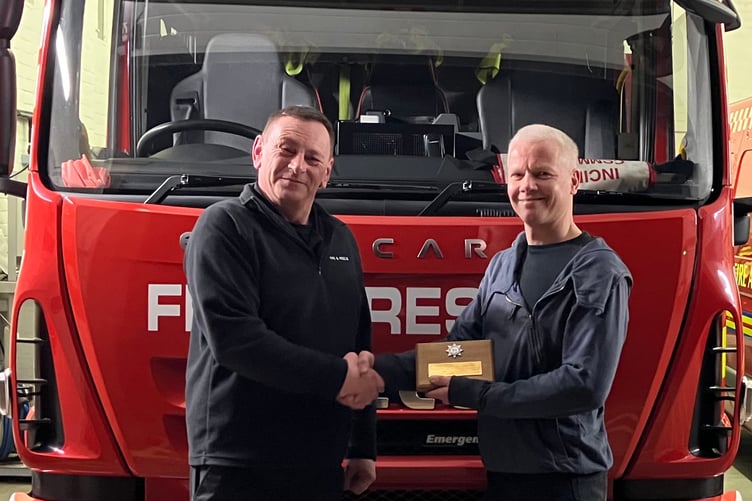 Wiveliscombe firefighter Steve Barker (right) who has left after serving in the town's station for nearly a decade.