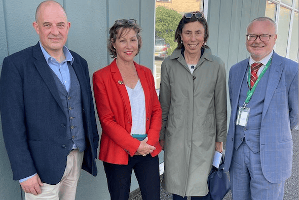 MP Rebecca Pow (second, left) at Selworthy Special School with (left to right) executive headteacher Mark Ruffett, Education Minister Baroness Barran, and Oak Partnership Trust chief executive Ian Robinson. RAAC crumbly concrete