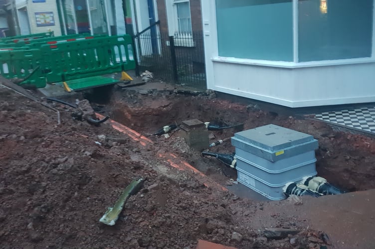 The original National Grid excavation outside an empty shop in South Street, Wellington, before it was scaled back and left in an apparent state of abandonment.