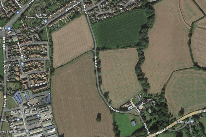 A satellite-eye view of Popes Lane, Rockwell Green Persimmon Homes build housing