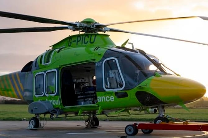 Air ambulance crews are taking to the sky in a green helicopter while their usual yellow chopper undergoes maintenance