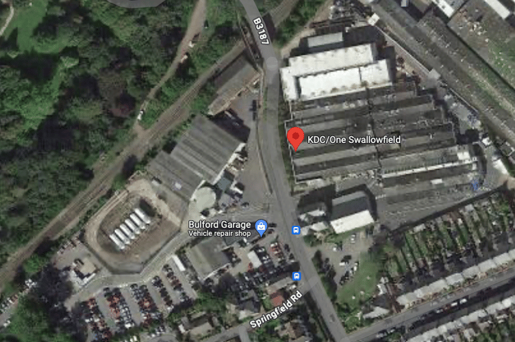 An aerial view of the factory and adjacent LPG tanks