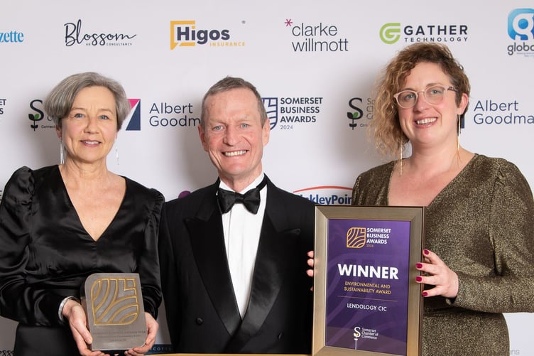 Sponsor and judge Paul Lowndes, of Gravity, with Emma Lower and Ellie Lister, of Lendology CIC.