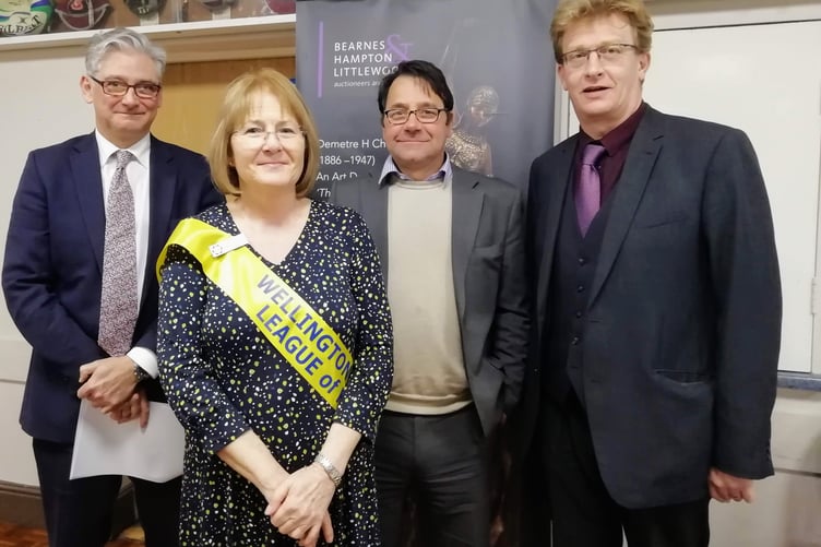 Chair of Wellington Hospital League of Friends, Martine Thurtle with auctioneers, Nick, Brian and Christian.