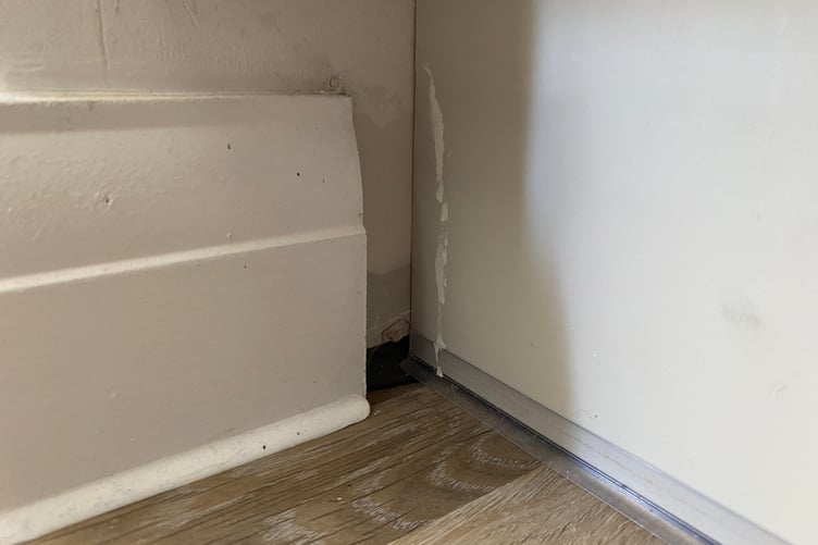 A skirting board seen cut short of the wall, work Mr and Mrs Prithcard branded "shoddy"