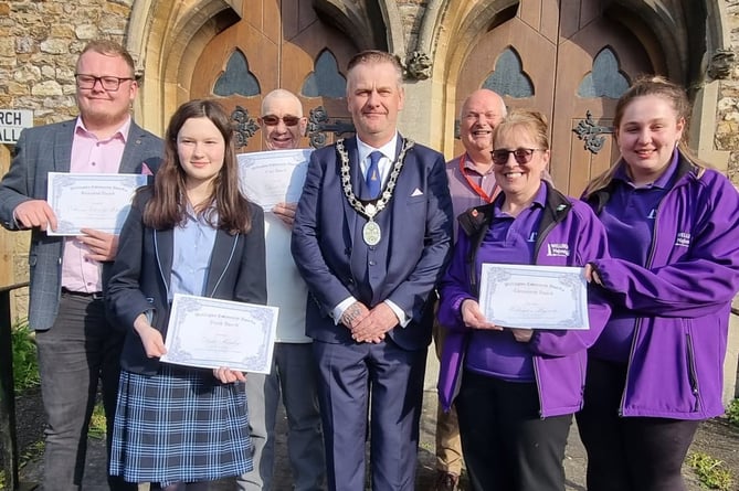 Then-Mayor of Wellington Cllr Marcus Barr with the town council's 2023 community awards winners.