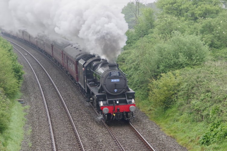 Railway Touring Company's steam locomotive no44871 passing through Nynehead on Sunday morning. Wellington Bristol Cornwall