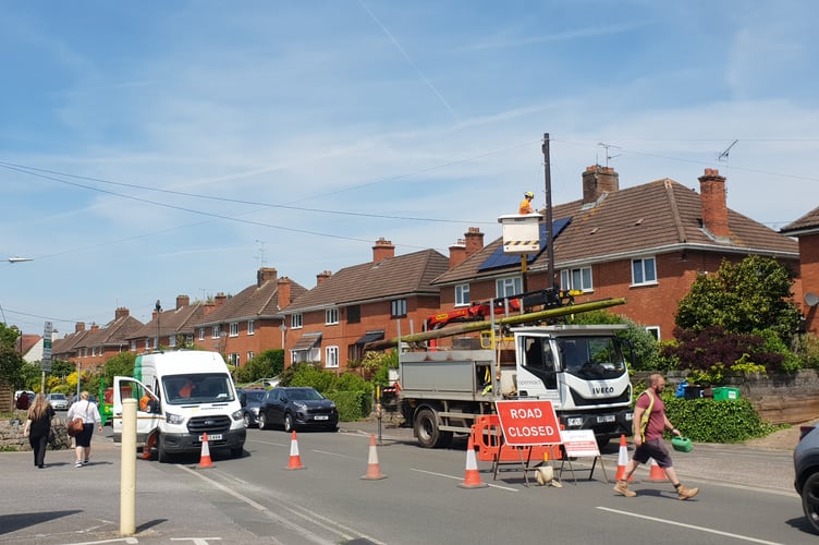 Longforth Road, in Wellington, was closed on Friday for Openreach to replace a pole.