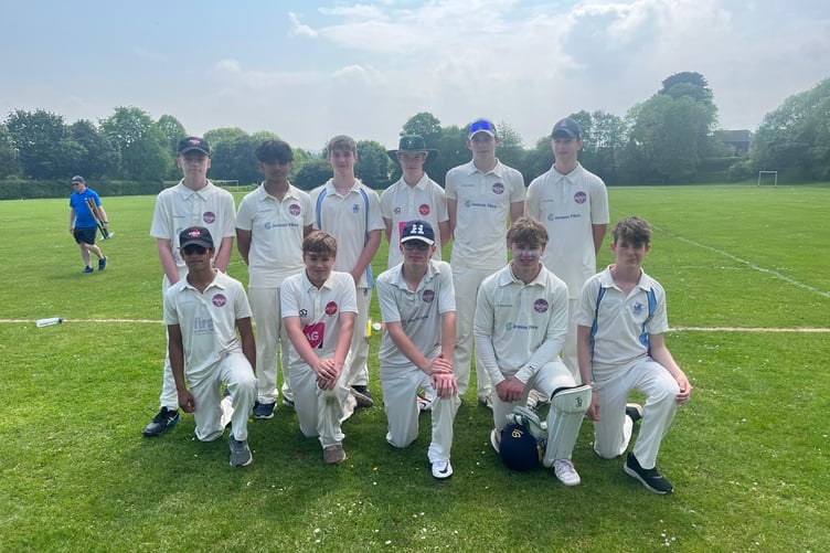 Wellington Under 15s, back left to right: Jacob Greenlee. Kazi Hoque. Fred Sydney. William Box. George Corp. Archie Evans; front: Shayan Barthukar. Ned Vellacott. Oliver Hutchings (capt). Brock Vallance (W/K). Harry Swait.
