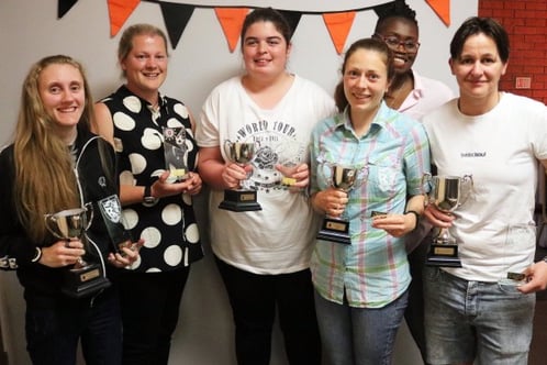 Wellington Ladies manager Nyima Touray, second from right, with Adele Bamford, Tash Hole, Izzy Webb, Zoe Lock and Steph Kay