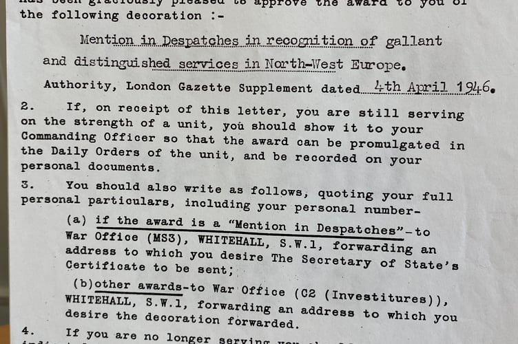 Charles was mentioned in Dispatches for his contributions to the war effort