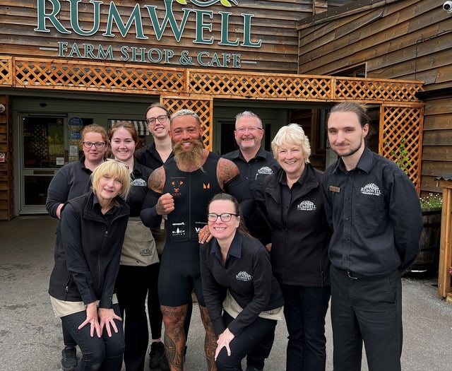 Charity founder Ashley Cain visits Rumwell Farm Shop during epic ride