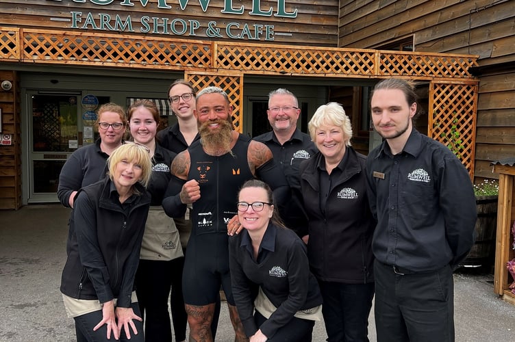 Some of the Rumwell Farm Shop team with Ashley Cain (centre) 