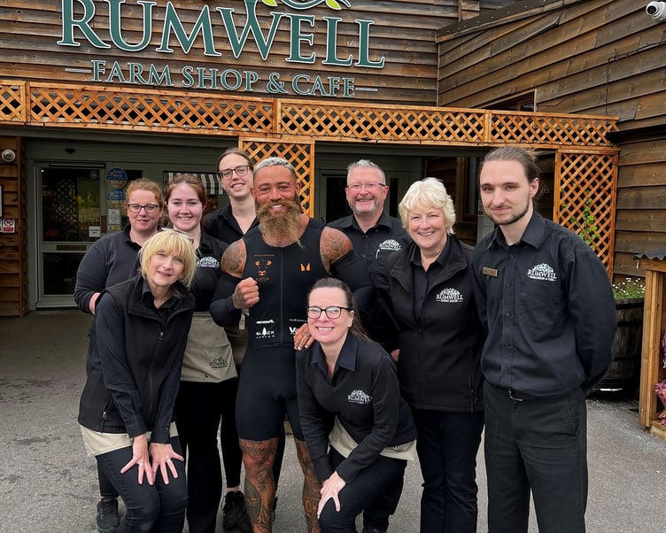 Some of the Rumwell Farm Shop team with Ashley Cain (centre)