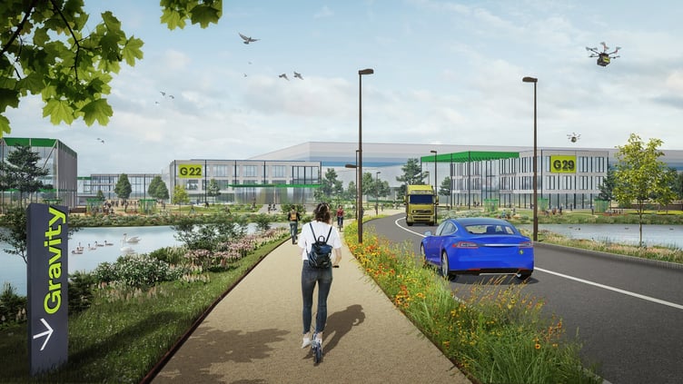 Illustrative view from the new access road connecting the Gravity site near Bridgwater (Gravity)