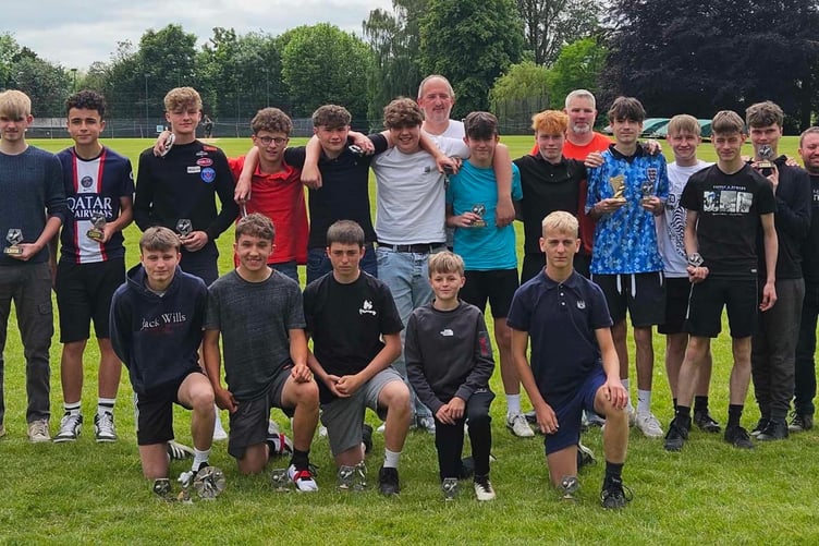 Back, left to right: Liam Deville, Thiago Willetts, Spencer Thomson, Luke Rogerson, Toby Marke, Sam Hicks, Jon Bouchta, Wilf Bouchta, Ed Old, Dave Hicks, Josh Waygood, Keiran Wells, Daniel Wyatt, Frankie Wigglesworth, Neil Povey; front: Brenly Povey, Harvey Williams, Charlie Taylor, Koby Letten, Riley Jones.