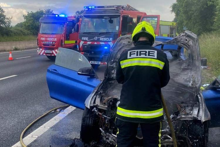The car was severely damaged in the blaze