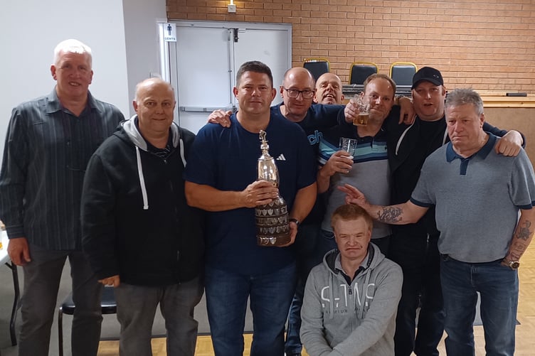 Reservists, winners of the overall championship in the Wellington Ex-Services Skittles League with the newly restored Silver Pin trophy.