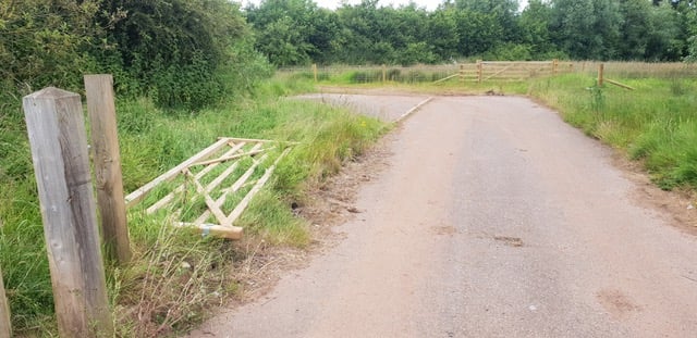 A farmer's gate leading to the unauthorised encampment was seen off its hinges and left by the wayside