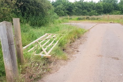 A farmer's gate leading to the unauthorised encampment was seen off its hinges and left by the wayside