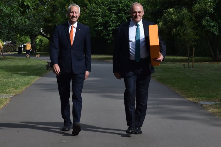 Lib Dem leader Sir Ed Davey (right) with Parliamentary candidate Gideon Amos.
