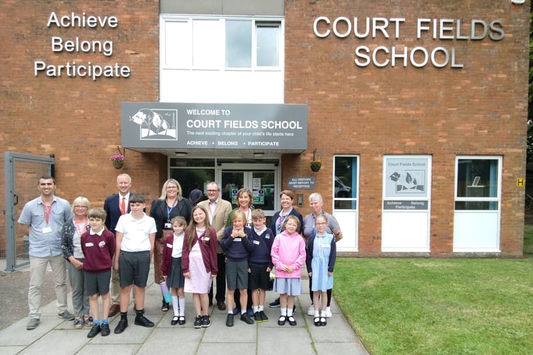 Pupils from Court Fields, Wellesley Park, and Isambard Kingdom Brunel schools with staff and Parliamentary candidates who attended a hustings-style event in Wellington.